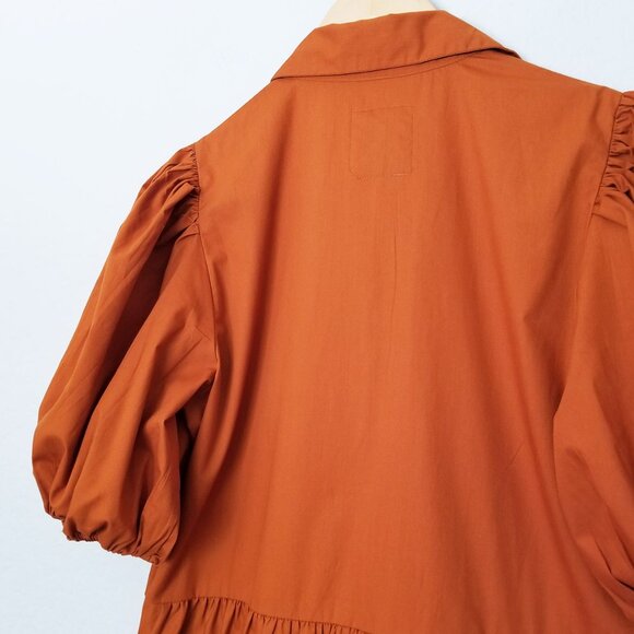 Abercrombie & Fitch Burnt Orange Poplin Puff Sleeve Button Down Tiered Dress S - Picture 15 of 16